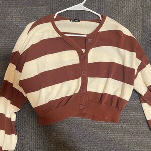 Target Striped Brown and Cream Cropped Cardigan